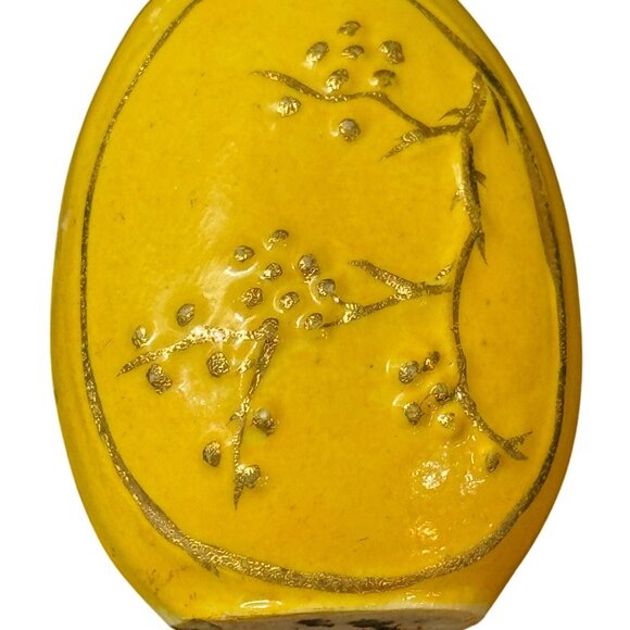 Vintage Ceramic Snuff BottleYellow Hand-Painted Landscape & Floral Design - Picture 2 of 5